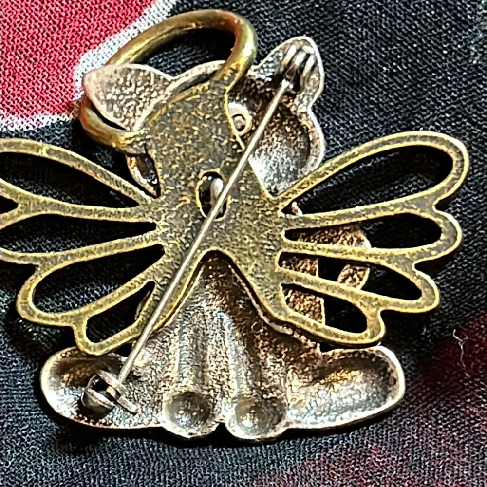 Gold and Silver tone Cat Angel Brooch